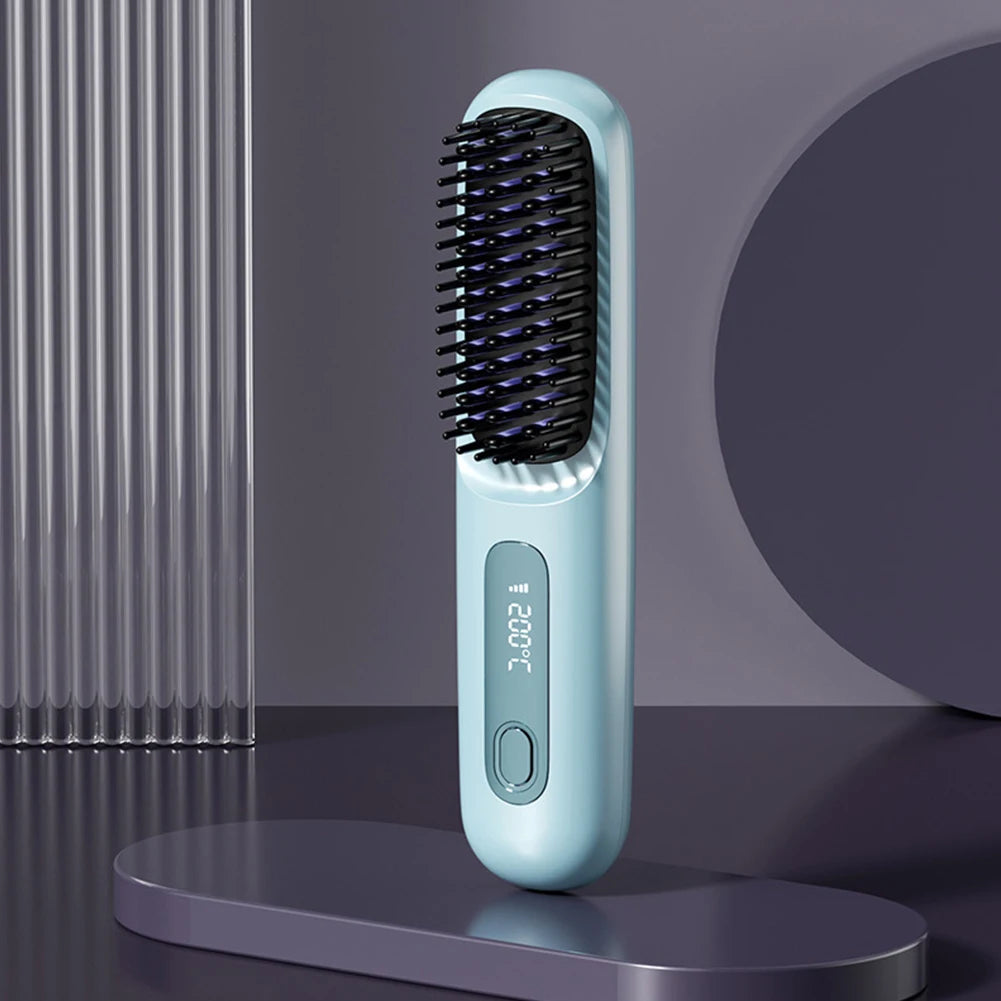 Wireless Ceramic Hair Straightening Brush USB LCD