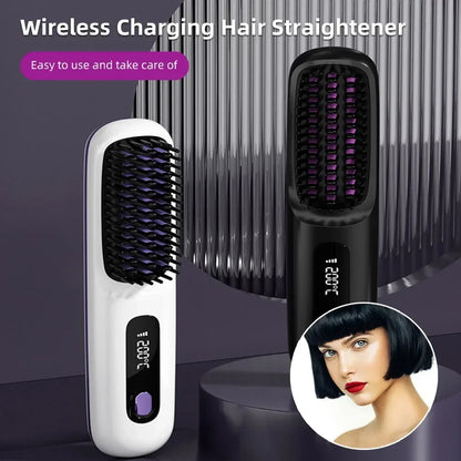 Wireless Ceramic Hair Straightening Brush USB LCD