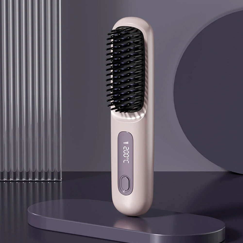 Wireless Ceramic Hair Straightening Brush USB LCD